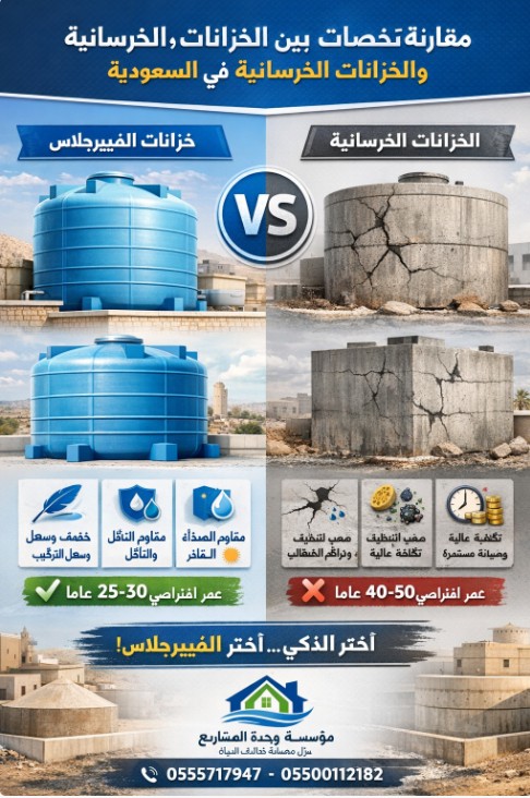 الخزانات البلاستيكية (الفيبر جلاس) مقابل الخرسانية: أيهما أسهل في العزل والصيانة؟